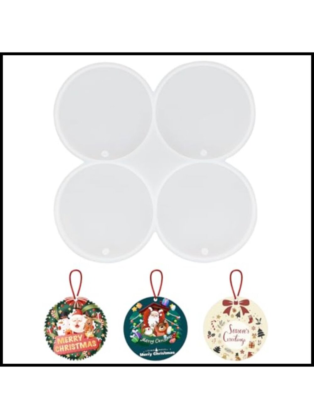 Silicone Christmas Ornament Resin Mold 4-Cavity Round Epoxy Casting DIY